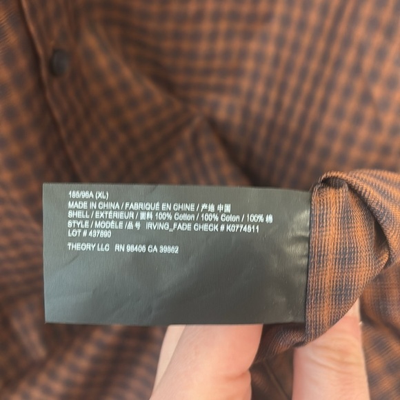 NWT Theory Irving Button Down Shirt in Dark Pimento Multi Fade Check - Picture 7 of 7
